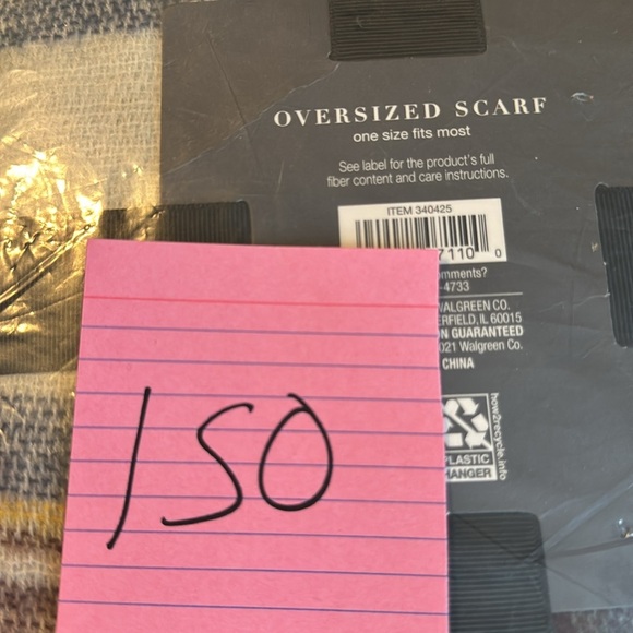 West Loop oversized scarf Burgundy Blue white yellow Lines NWT - Picture 3 of 3